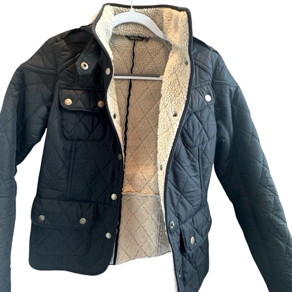 Barbour Dark Quilted Utility Jacket with Gold Accents - Picture 3 of 7